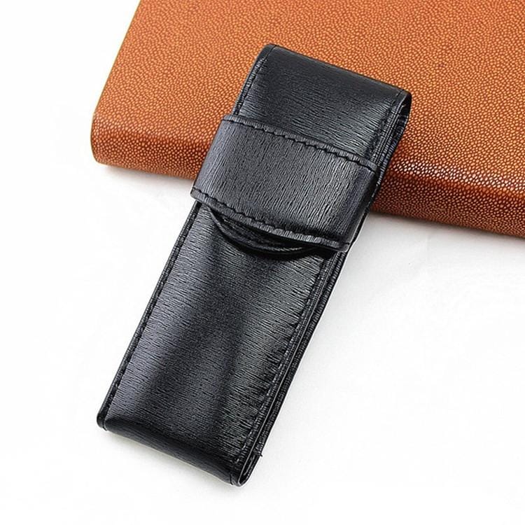 Double Pack Pen Storage Bag Leather Pen Case Pen Case for Business Office (Dark Brown)