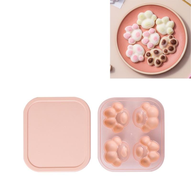 Household Cat Paw Shape Creative Silicone Ice Box Ice Cube Mold Ice Hockey DIY Food Supplement Box with Lid (Shrimp Red)