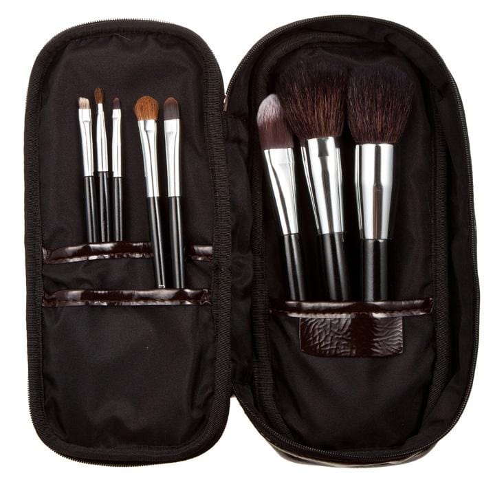 8pcs Top-grade Mink Hair Black Handle Makeup Brush Set with Dark Brown Pouch