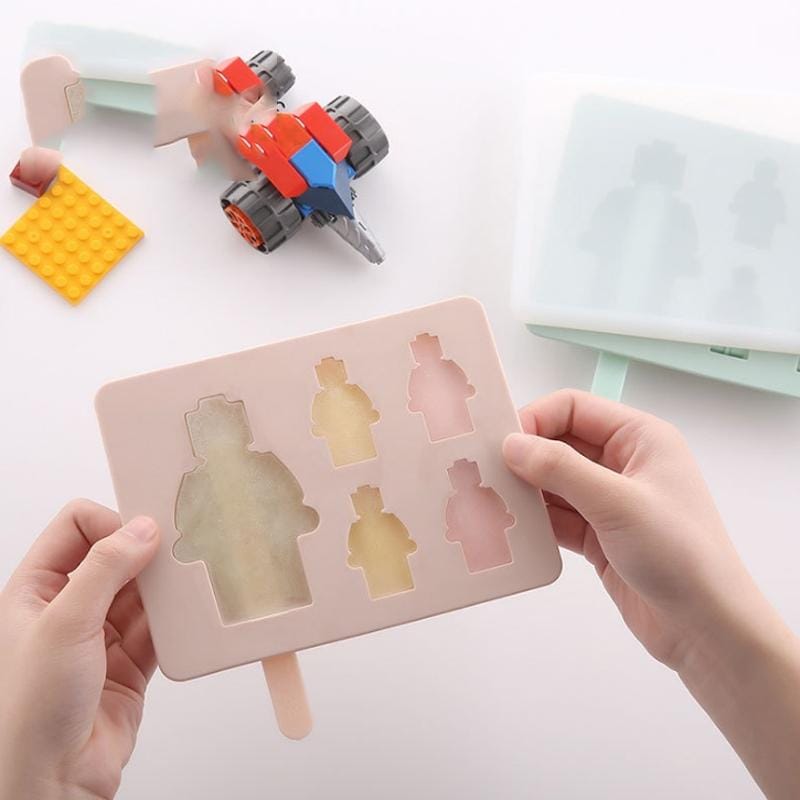 DIY Silicone Popsicle Ice Cream Mold Creative Cute Summer Popsicle Stick Ice Lattice, Style:Robot (Lotus Pink)