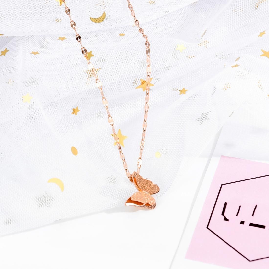 OPK 1665 Double Layer Frosted Butterfly Pendant Clavicle Chain