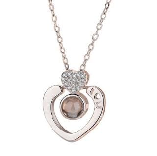 100 Language I Love You Projective Girl Two Heart Pendant Necklace Jewelry (Gold)