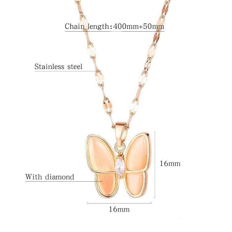 OPK 1685 Diamond Pendant Titanium Steel Butterfly Necklace Clavicle Chain with Jewelry (Gold)