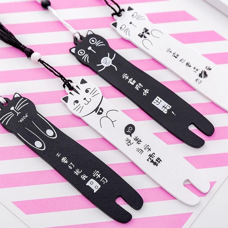 Cartoon Cat Wooden Bookmarks Creative Black White Color Bookmark (1)