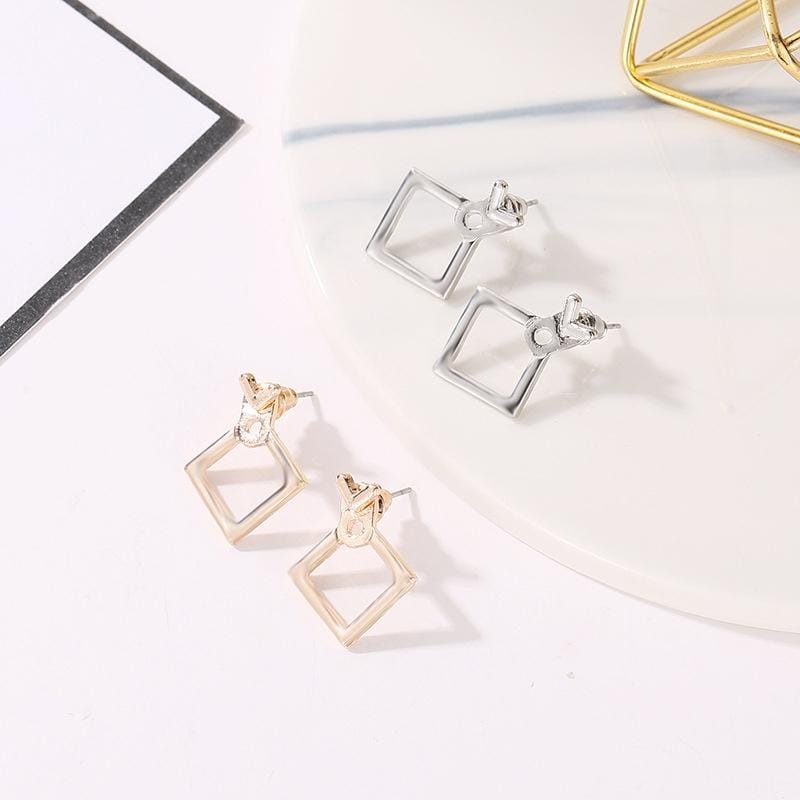 Simple Metal Triangle Square Girl Earing Jewelry Accessories (Square Gold)