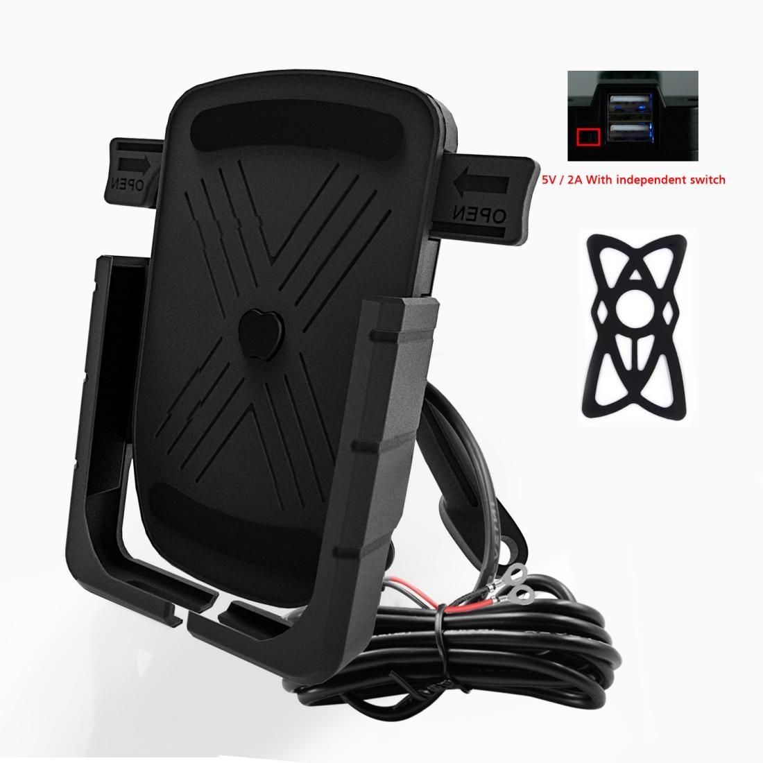 CS-1066B1 Motorcycle Aluminum Alloy Mobile Phone Holder Bracket with Charging Function, Mirror Holder Version (Silver)