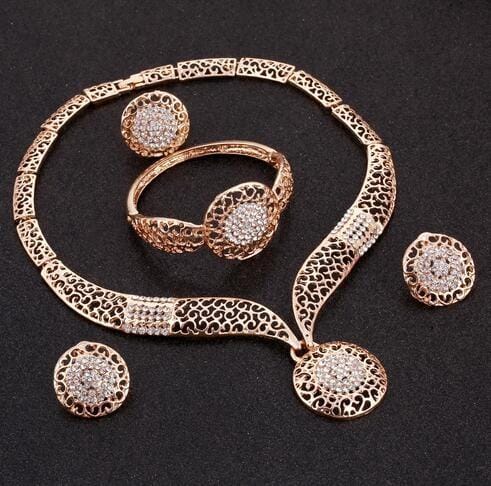 Wedding Beads Crystal Bridal Jewellery Set Rhinestone Jewelry Parure (Gold)