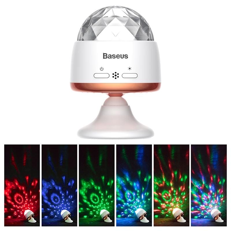 Baseus ACMQD-01 3W DC 5V Car Rotatable Voice Control Colorful Crystal Magic Ball Light (White)
