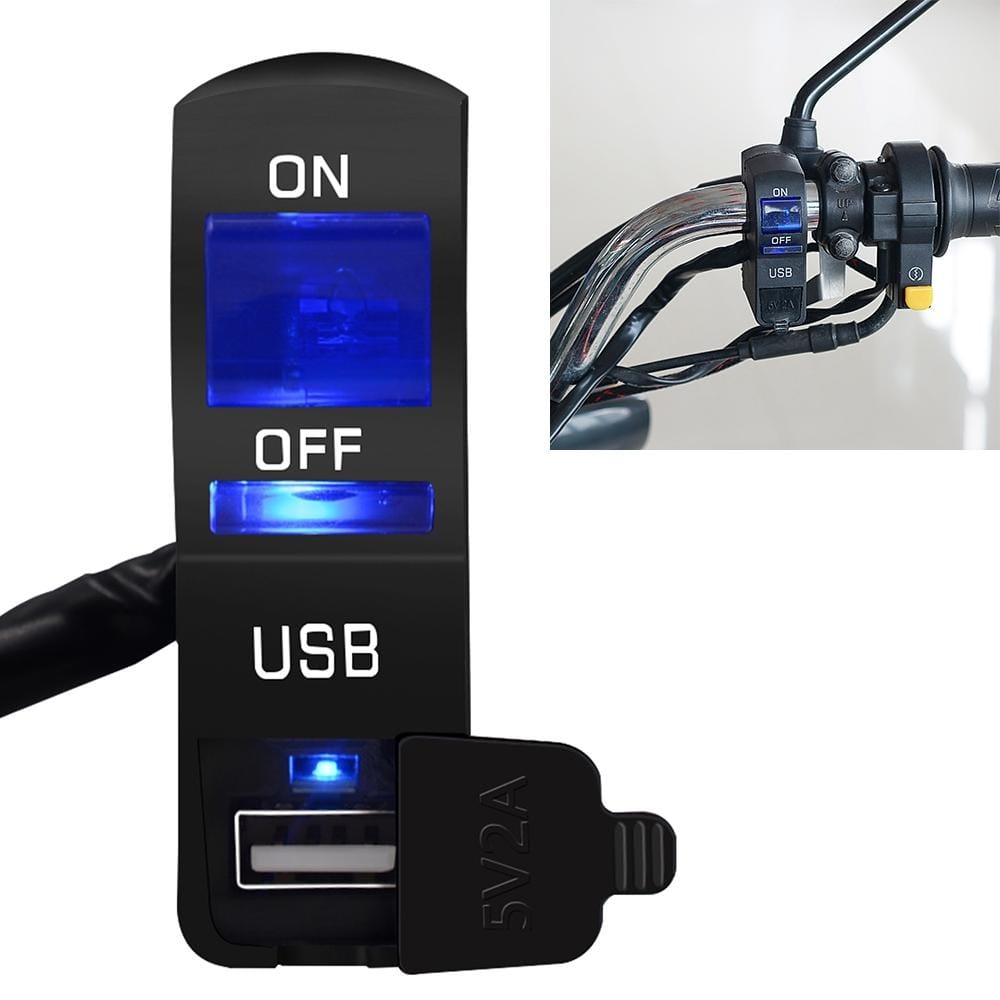 CS-838B 12V 2A Motorcycle Waterproof Mobile Phone USB Charger with Indicator Light Switch (Blue)