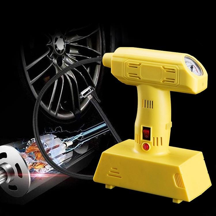 1 Set 12V Portable Metal Inflatable Pump Super Brightness Lighting Air Compressor Pump (Yellow)