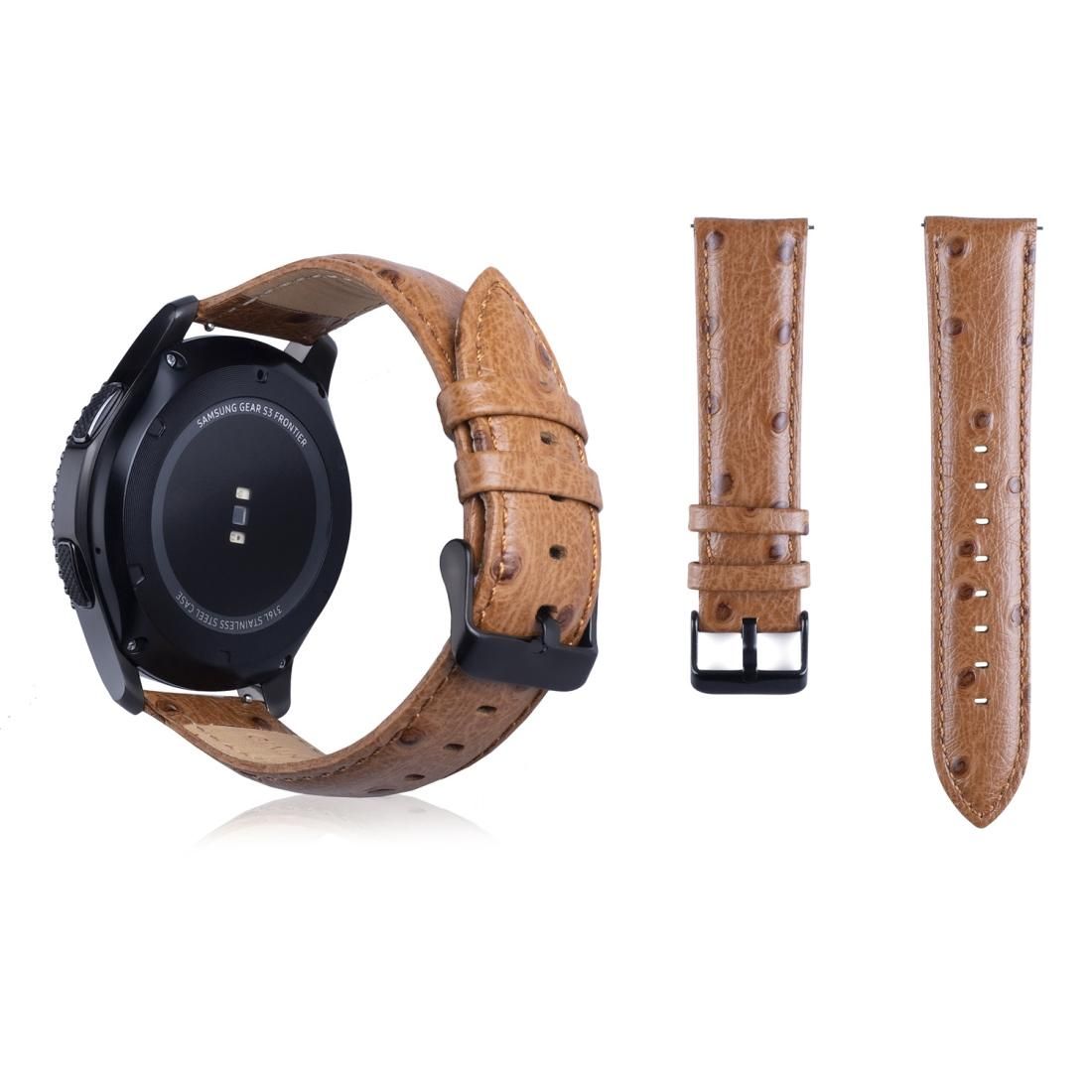 Ostrich Skin Texture Genuine Leather Wrist Watch Band for Samsung Gear S3 22mm (Dark Brown)