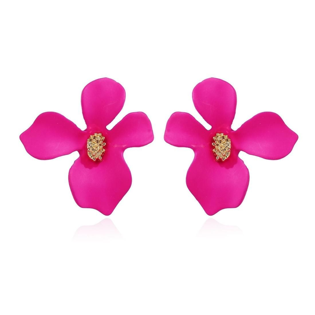 7 Pairs Women Fashion Flower Alloy Petal Earrings (Rose Red)