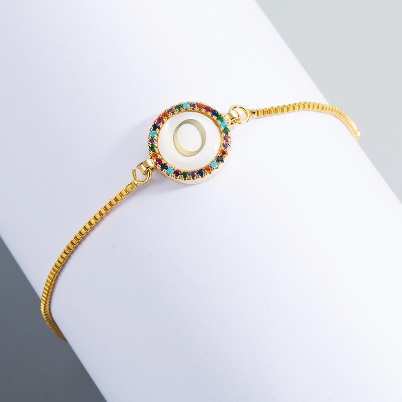 English Letter Bracelet Couple Girlfriends DIY Bracelet Men Women Micro Inlaid Zircon Rainbow Bracelet (O)
