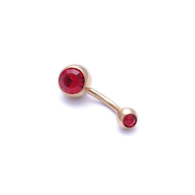 5 PCS Human Perforated Jewelry Electroplated Gold Double-drilled Umbilical Ring Czech Drill Umbilical Nails Thick Rod Earrings Punk Style (Red)