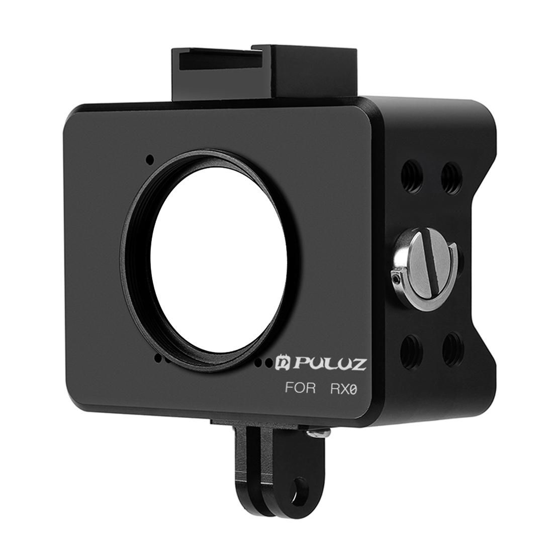 PULUZ Housing Shell CNC Aluminum Alloy Protective Cage with 37mm UV Lens & Base Mount & Screw for Sony RX0 (Black)