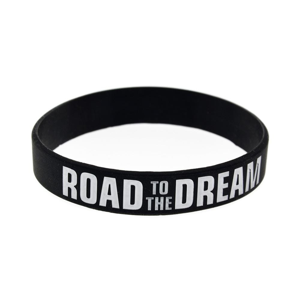 10pcs Road to the Dream Silicone Wristband Ink Filled Logo Bracelet Adult Size (Black)