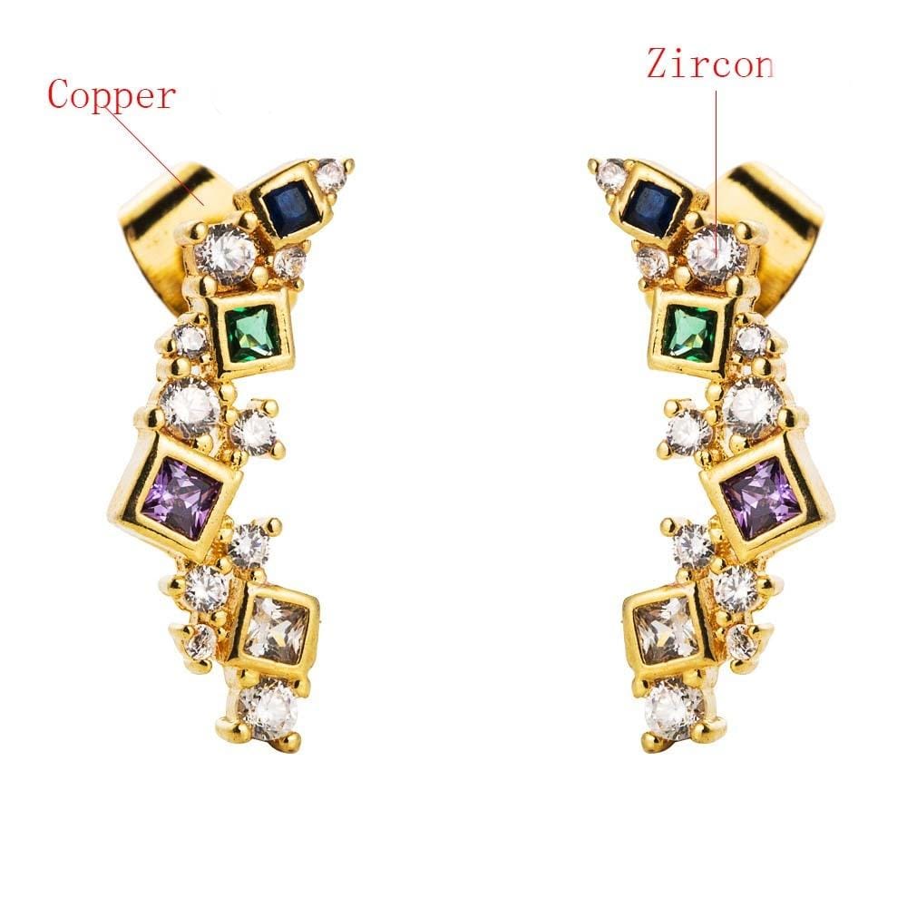 Female Copper Micro-inlaid Zircon Arc Earrings Wild Temperament Earrings