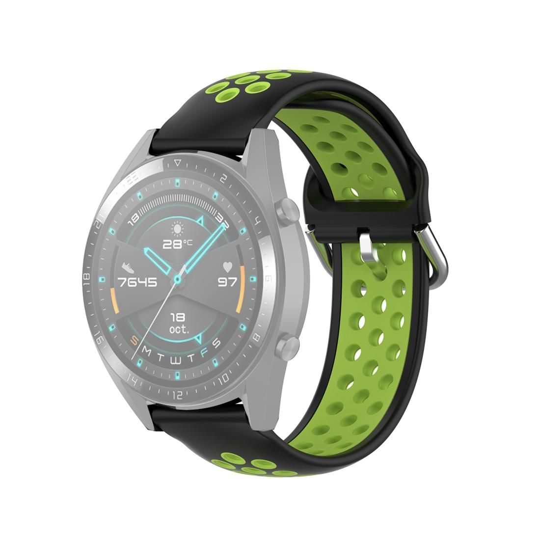 22mm Universal Sports Two Colors Silicone Replacement Strap Watchband (Black Lime)
