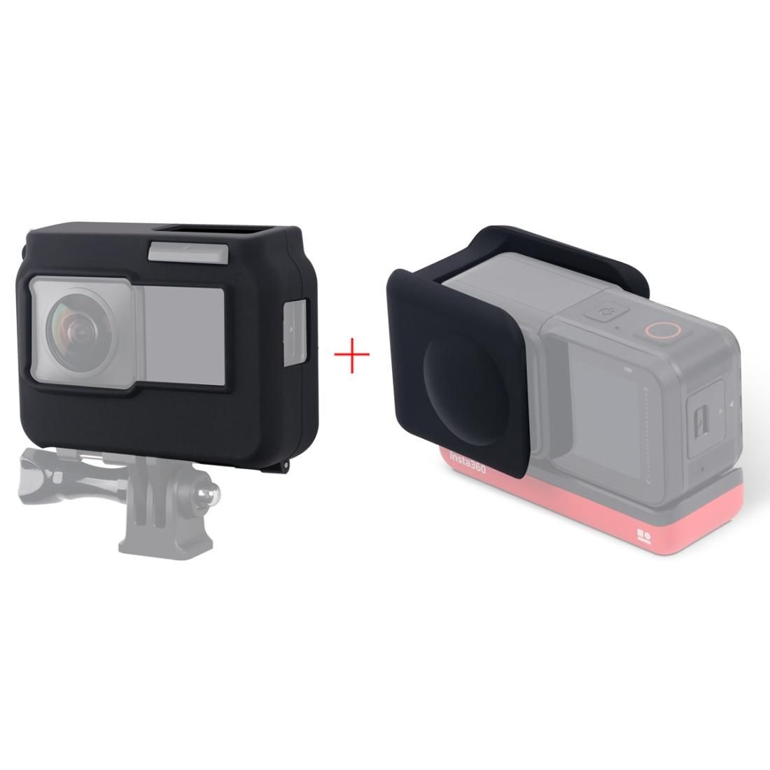 For Insta360 One R Panoramic Camera with Frame Shockproof Silicone Protective Case with Lens Cap Cover (Black)