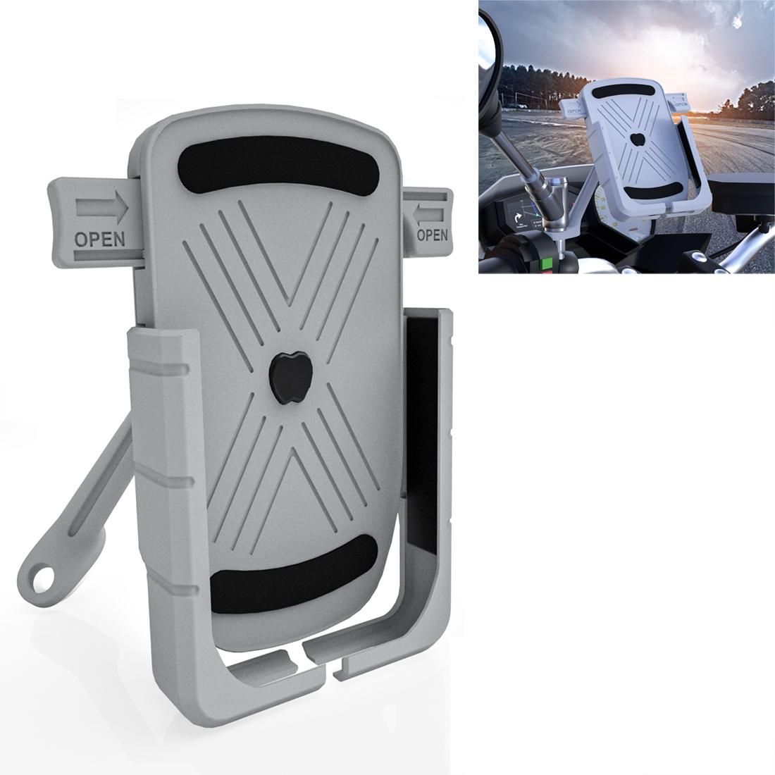 CS-1065B1 Motorcycle Aluminum Alloy Mobile Phone Holder Bracket, Mirror Holder Version (Silver)