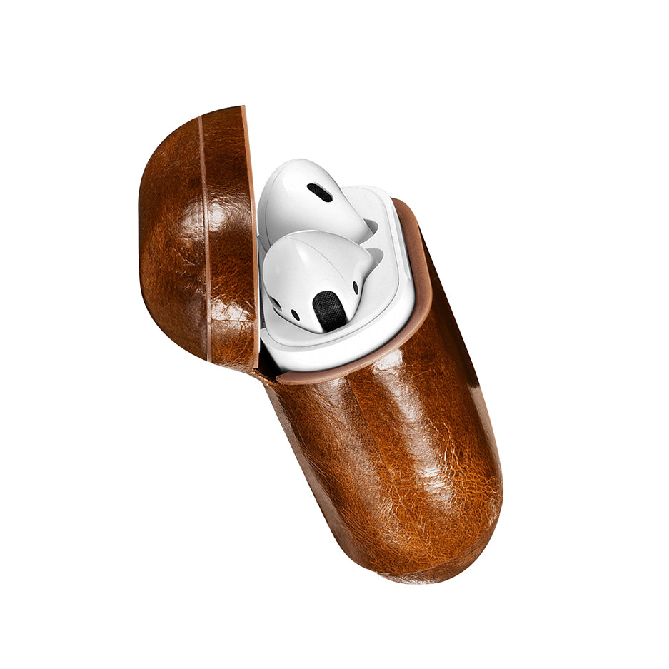 Leather AirPods Shell Case for Apple AirPods with Wireless Charging Case (2019) / AirPods with Charging Case (2019) (2016) - Brown