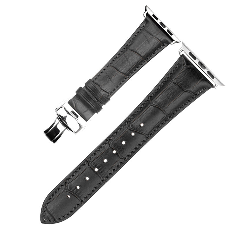 QIALINO For Apple Watch Series 8 45mm / Ultra 49mm / 7 45mm / 6 / SE / SE (2022) / 5 / 4 44mm 3 / 2 / 1 42mm Genuine Leather Watch Strap Replacement Watchband - Black