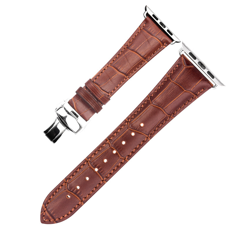 QIALINO For Apple Watch Series 8 45mm / Ultra 49mm / 7 45mm / 6 / SE / SE (2022) / 5 / 4 44mm 3 / 2 / 1 42mm Genuine Leather Watch Strap Replacement Watchband - Brown