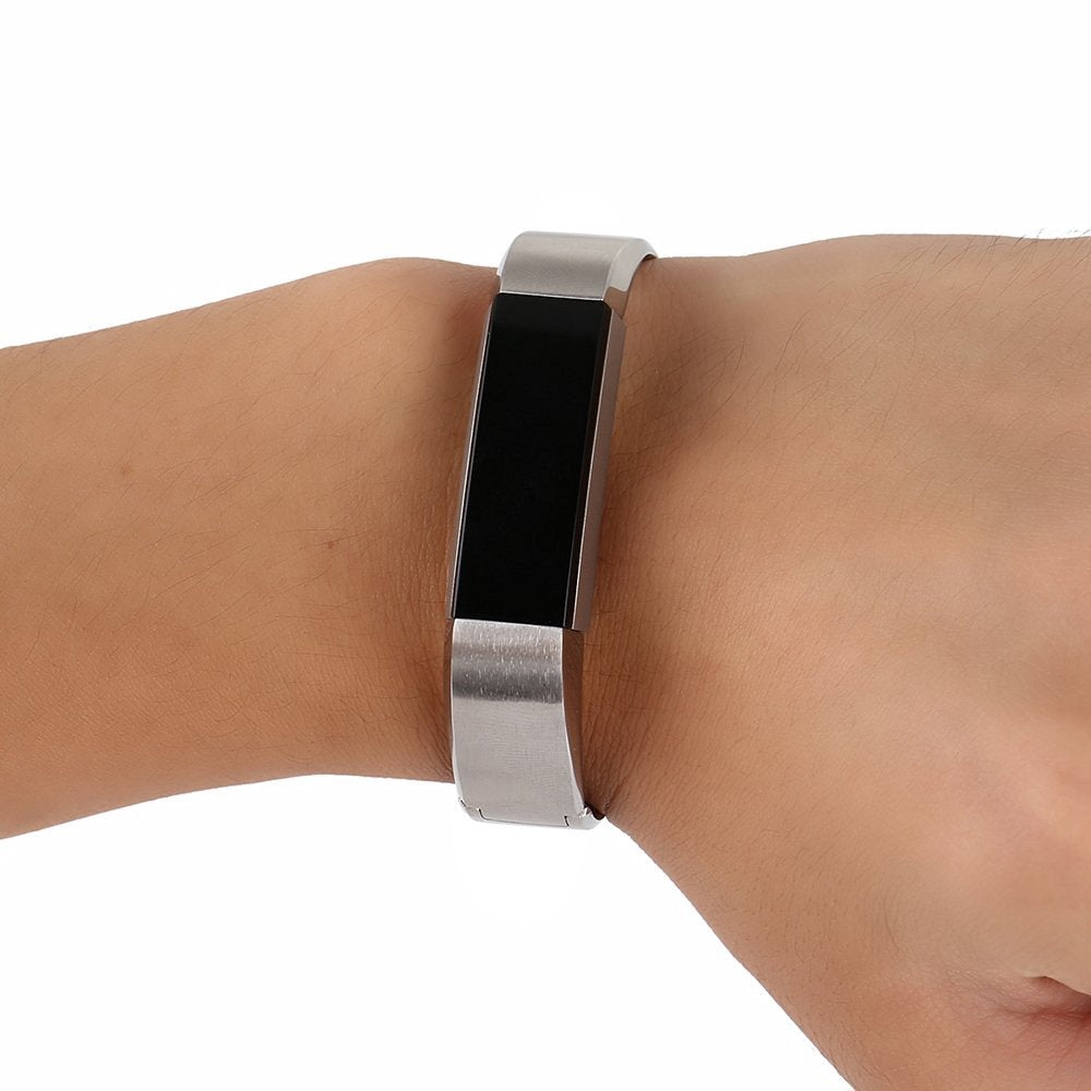 Simple Style Stainless Steel Snap-on Clasp Bracelet Wristband for Fitbit Alta - Silver Color