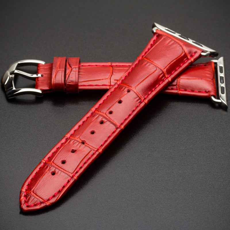 QIALINO for Apple Watch Series 8 7 41mm / Series 6 SE / SE(2022) 5 4 40mm / Series 3 2 1 38mm Crocodile Texture Genuine Leather Wrist Strap - Red