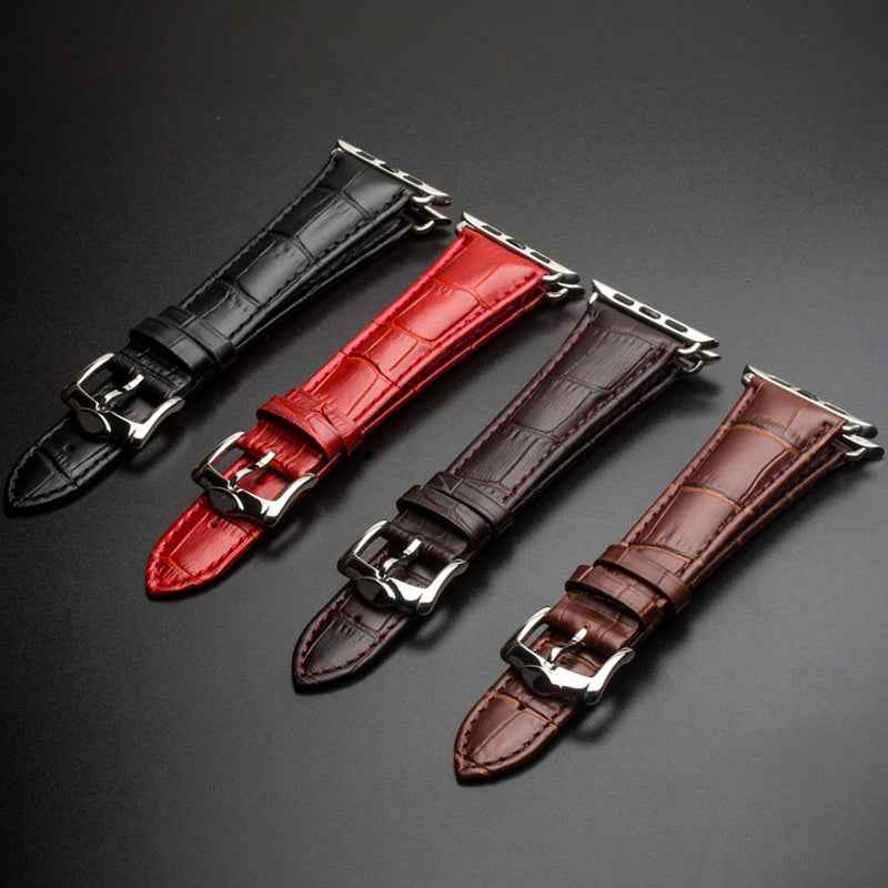 QIALINO for Apple Watch Series 8 7 41mm / Series 6 SE / SE(2022) 5 4 40mm / Series 3 2 1 38mm Crocodile Texture Genuine Leather Wrist Strap - Red