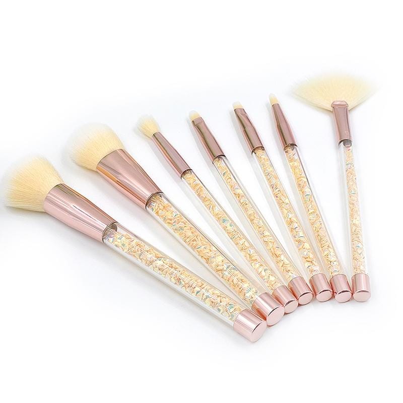 7 in 1 Clear Crystal Sequined Orange Diamond Handle and Yellow Brush Multi-functional Makeup Brush (Style3)