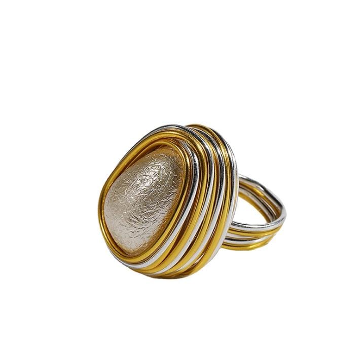 Boho Style Handmade Champagne Crystal Rings  Women Fashion Jewelry Wire Helical Wound Beads Finger Ring, Ring Size:7 (Style7)