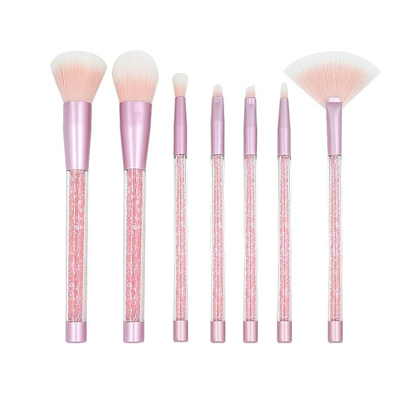7 in 1 Clear Crystal Sequined Orange Diamond Handle and Yellow Brush Multi-functional Makeup Brush (Style2)