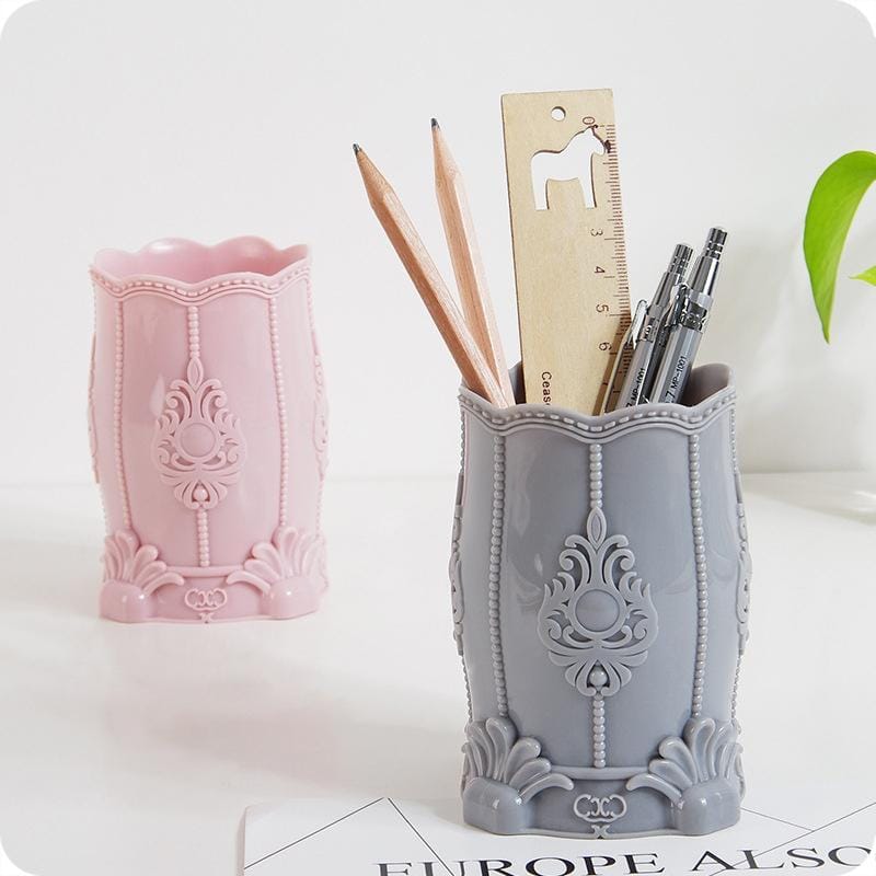 3 PCS Multi-purpose Pen Holder Storage Box Office Cosmetic Home Solid Desk Plastic Organizer (Grey)