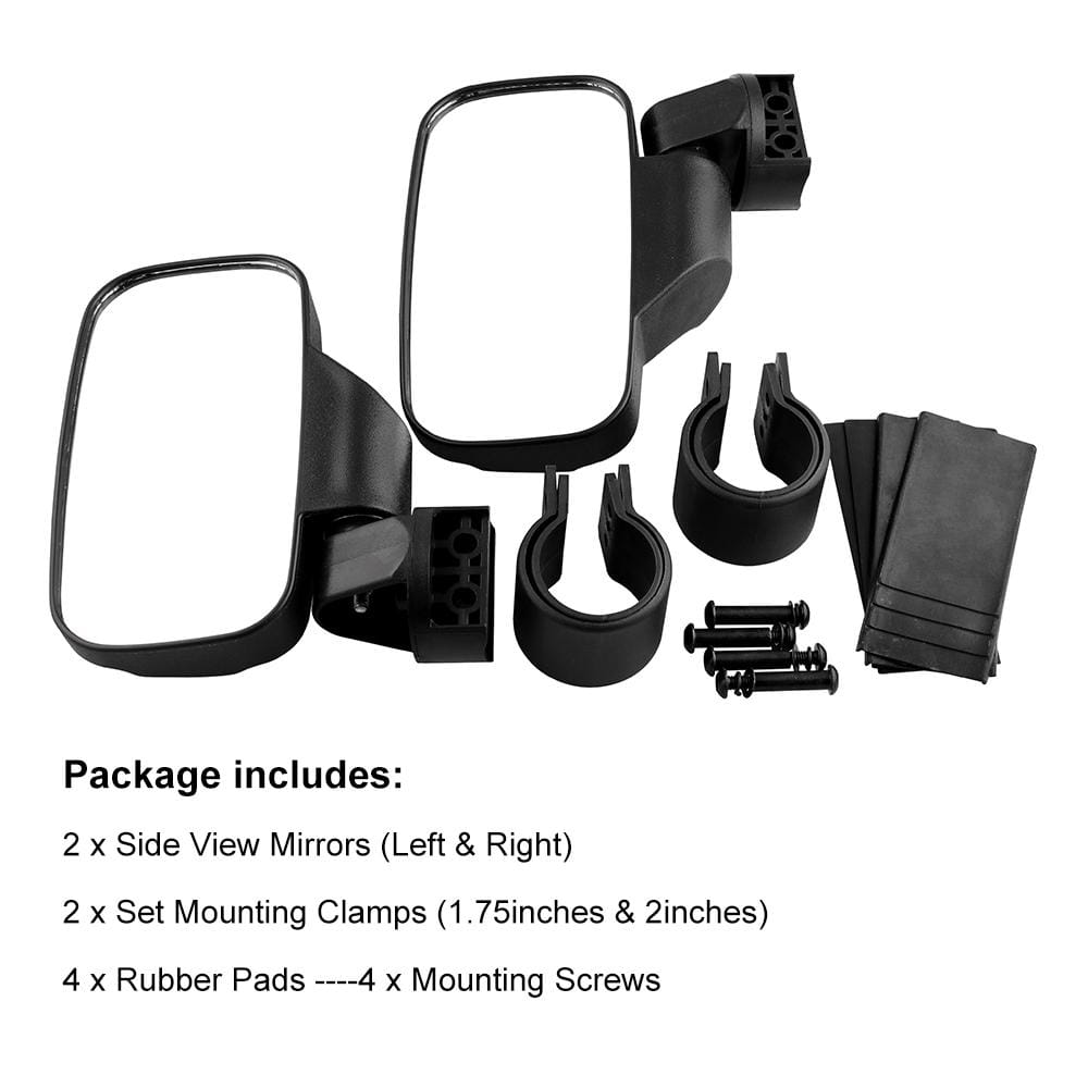 MB-MR016-BK 2 PCS Motorcycle UTV Modified Side View Mirrors for UTV with 1.75 inch and 2 inch Roll Cage (Black)