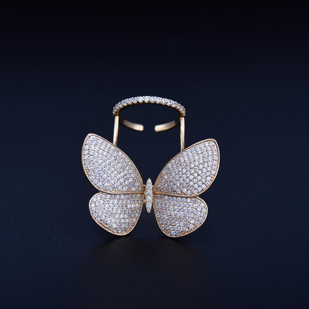 Fashion Adjustable Butterfly Shape Ring with Diamond Women Jewelry, Ring Size:7 (Champagne gold)