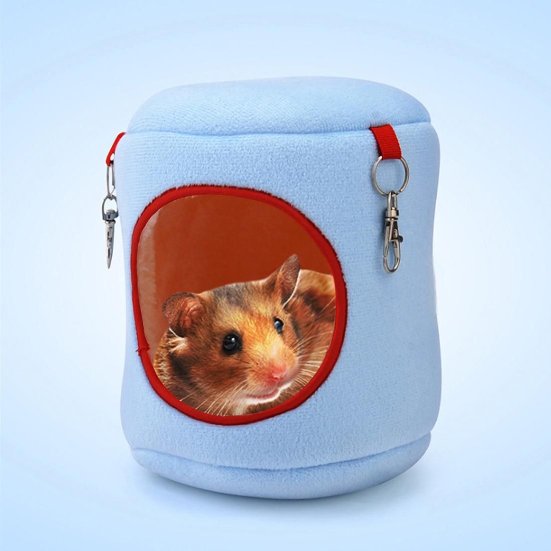 Flannel Cylinder Pet House Warm Hamster Hammock Hanging Bed Small Pets Nest, S, Size:10*9*9cm (Blue)