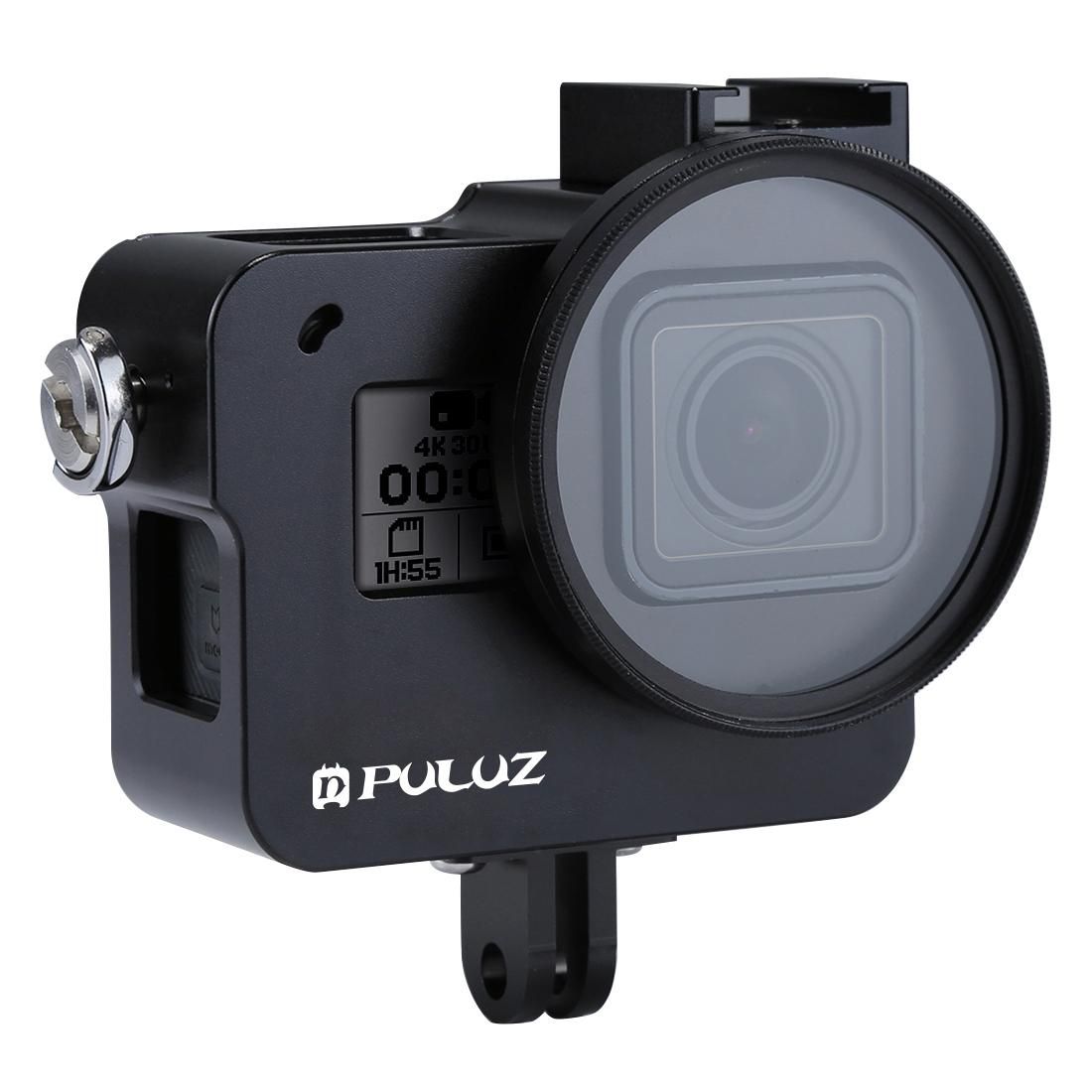 PULUZ Housing Shell CNC Aluminum Alloy Protective Cage with Insurance Frame & 52mm UV Lens for GoPro HERO /7 Black /6 /5 (Gold)