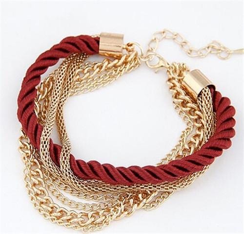 Fashion Multilayer Charm Bracelet Exaggerated Handwoven Rope Bracelet (Red)
