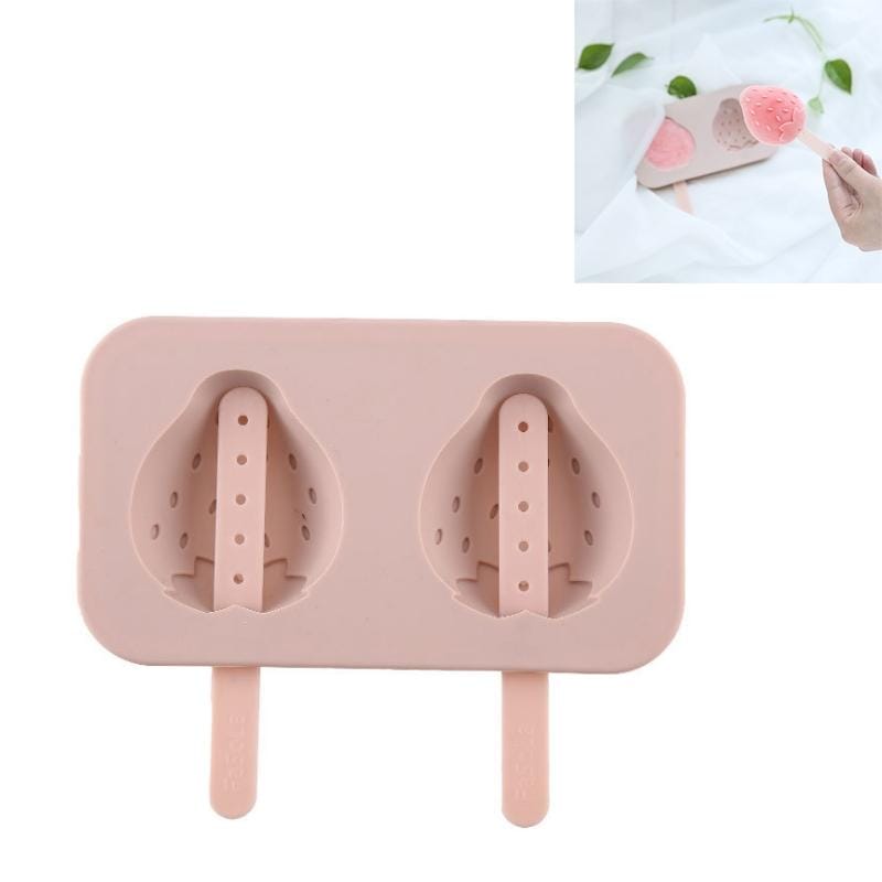 DIY Silicone Popsicle Ice Cream Mold Creative Cute Summer Popsicle Stick Ice Lattice, Style:Strawberry (Lotus Pink)