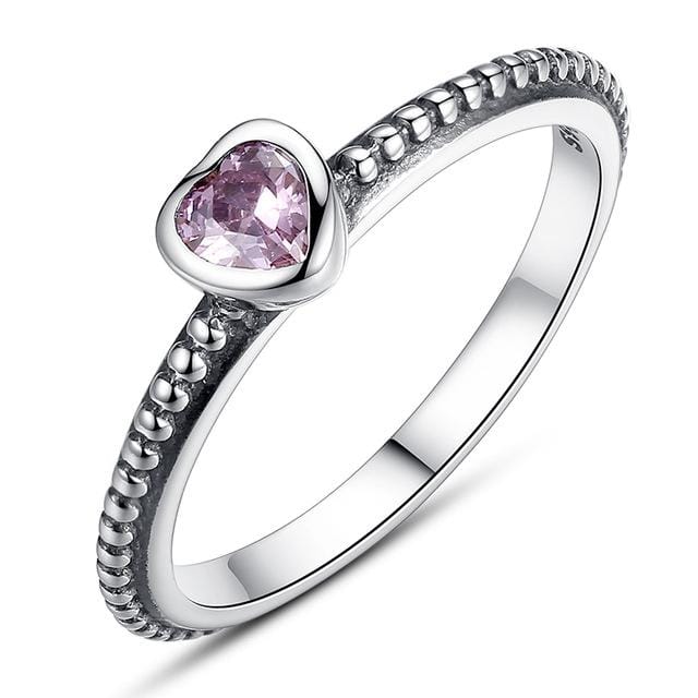 Fashion Color Love Heart Ring with Zircon for Women Wedding Jewelry, Ring Size:8 (Pink)