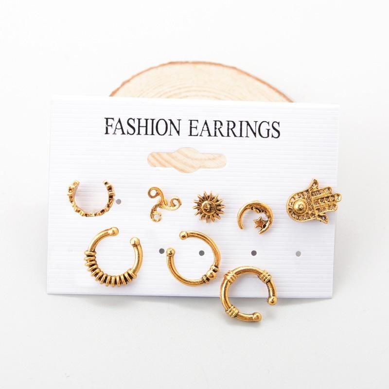 8 PCS Boho Vintage Sun And Moon Stud Earrings (2417)
