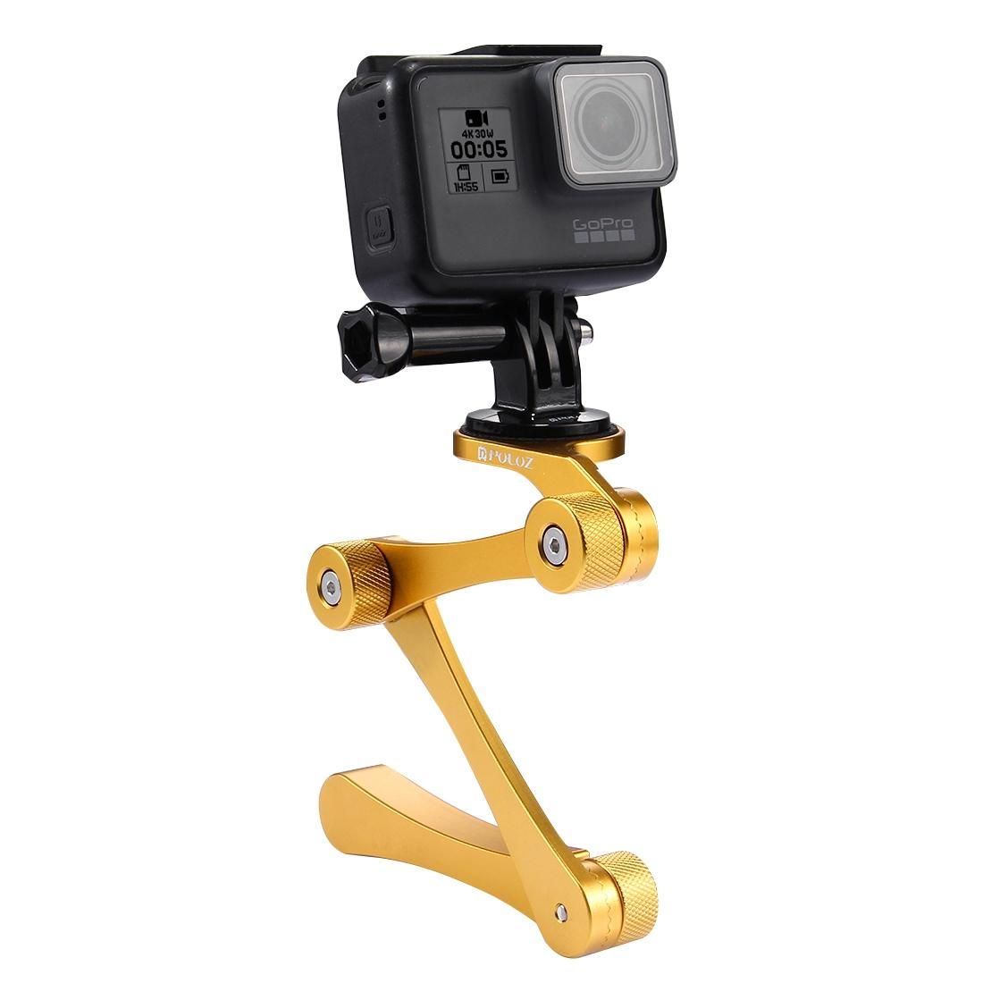 PULUZ CNC Foldable Selfie Stick Handheld Grip for GoPro HERO6 /5 /5 Session /4 Session /4 /3+ /3 /2 /1, Xiaoyi and Other Action Cameras (Gold)