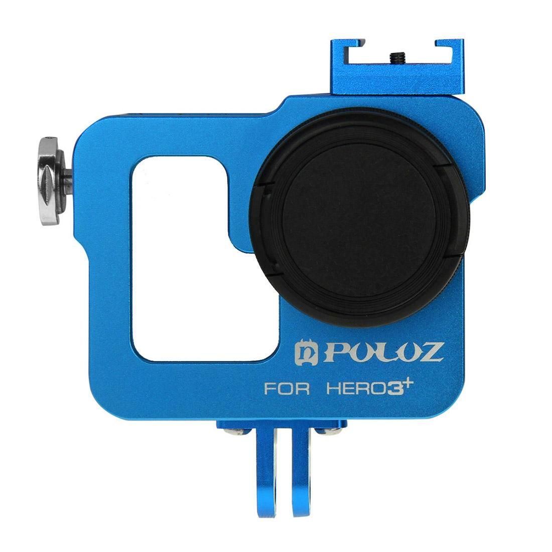 PULUZ Housing Shell CNC Aluminum Alloy Protective Cage with 37mm UV Lens Filter & Lens Cap for GoPro HERO3+ /3 (Blue)