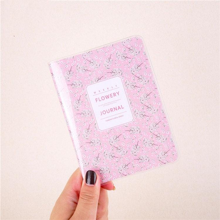 PVC Notepad Color Inner Page Week Plan A6 Pocket Hand Ledger (Pink Cherry Blossoms)
