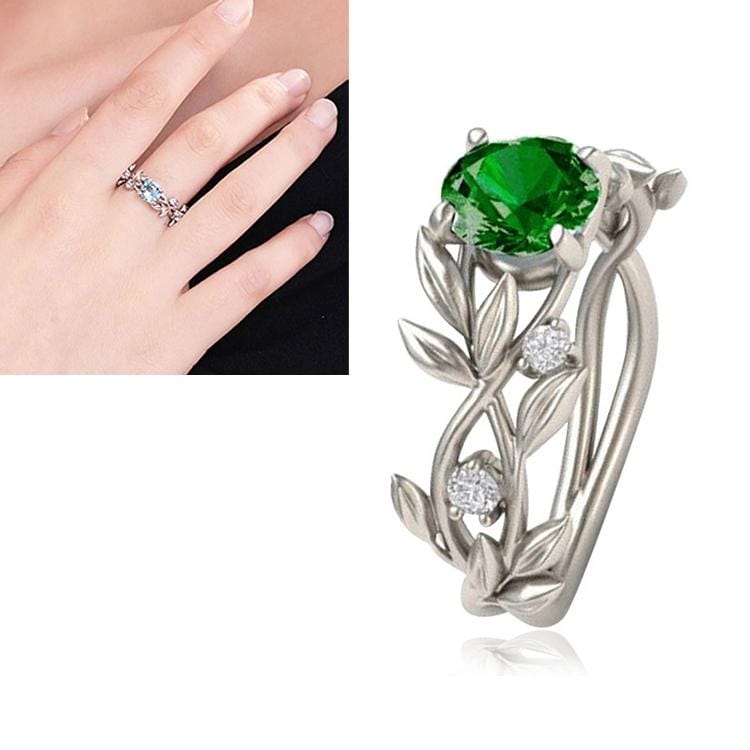 Crystal Vine Leaf Design Engagement Ring Fashion For Women Jewelry, Ring Size:11 (Green)