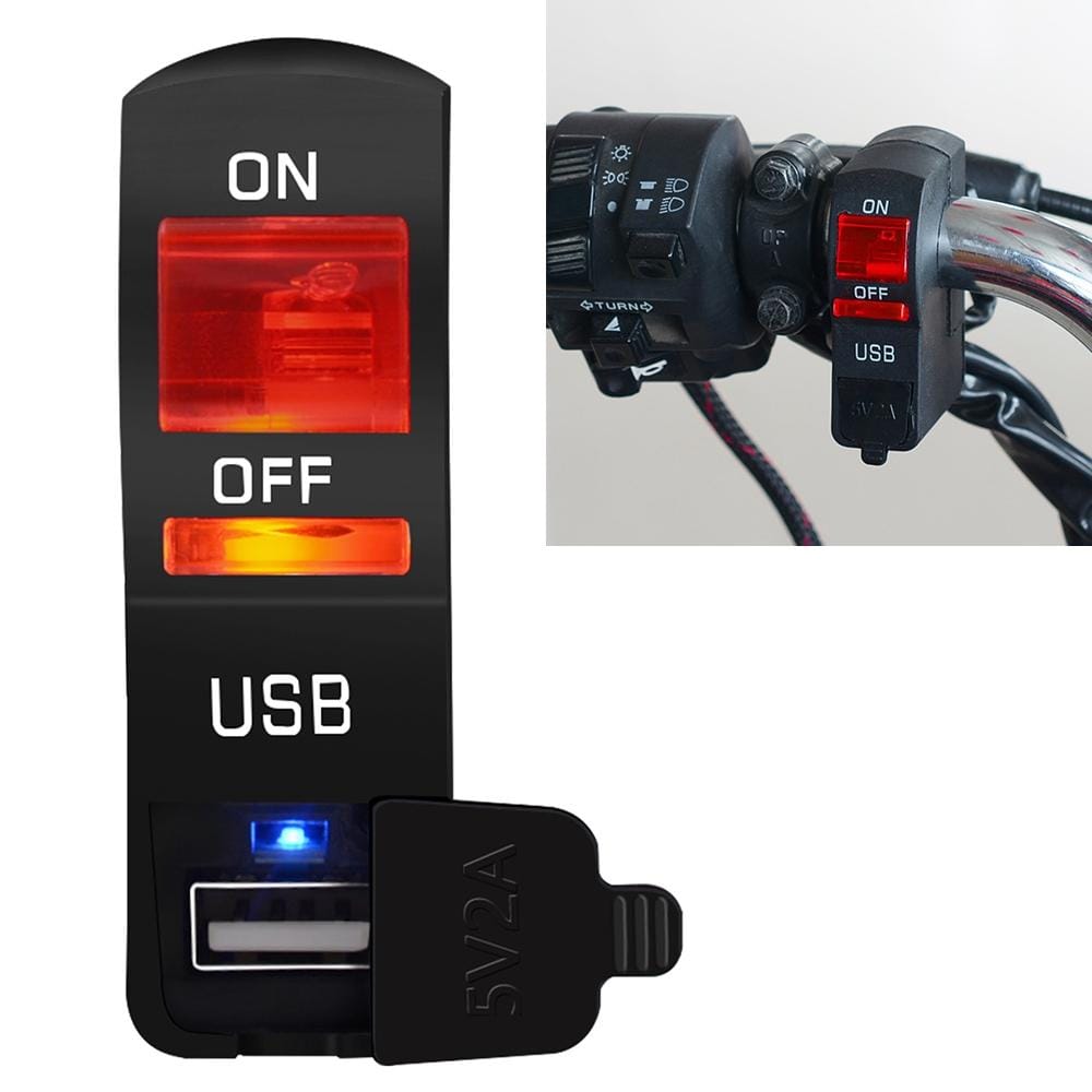 CS-838B 12V 2A Motorcycle Waterproof Mobile Phone USB Charger with Indicator Light Switch (Red)