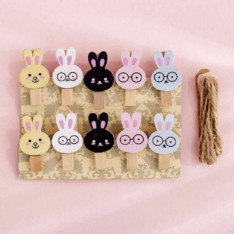 2 PCS Cartoon Hanging Photo Wall Decoration Hemp Rope Creative Colorful Wooden Clip (Moe Rabbit)