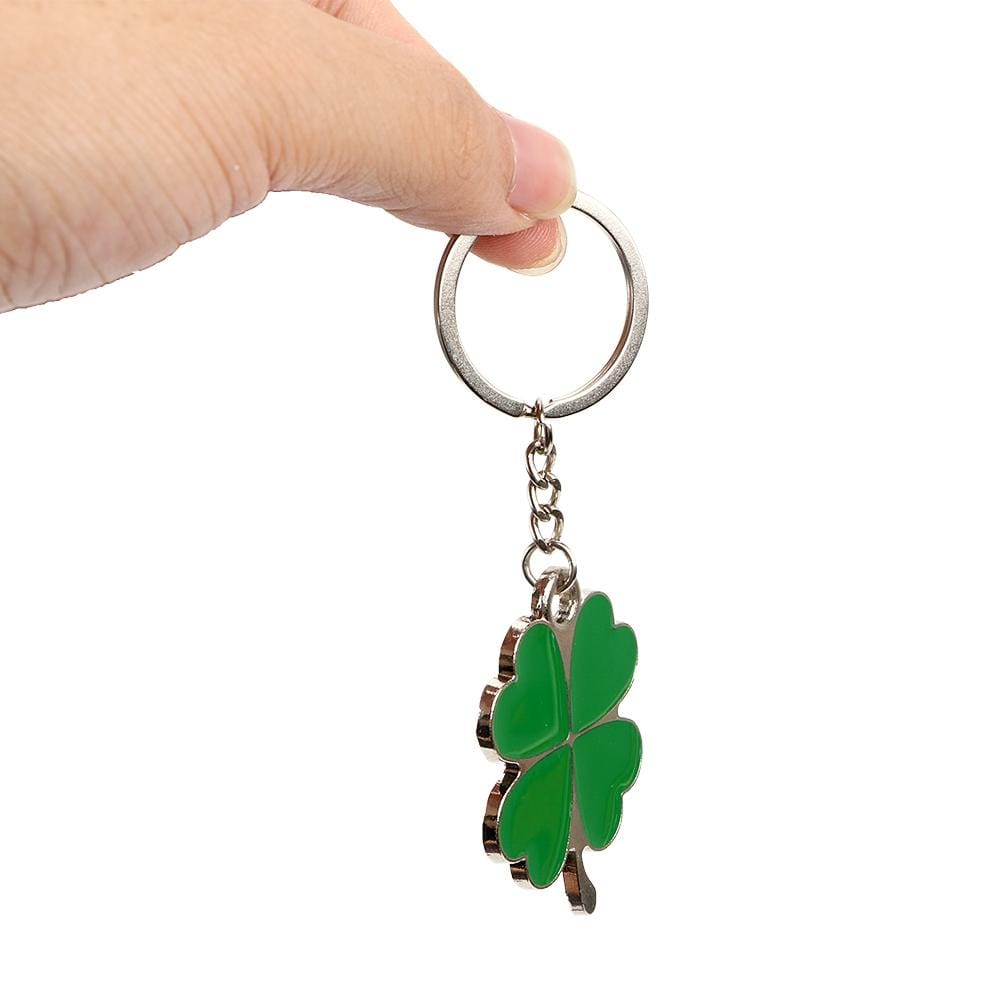 Green Leaf Car Keychain Keyring Lucky Key Chain Purse Bag Pendants Steel Stainless Car Styling Four-leaf Clover Key Rings