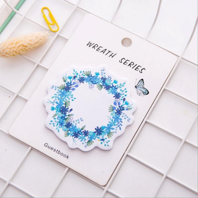 10 PCS Flower Wreath Sticky Notes Creative Post Notepad DIY Memo Pad Office Supplies School Stationery (Blue)